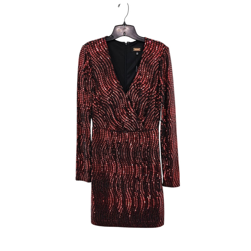 Alexia Admor Women's Zara Bordeaux Sequin Long Sleeve V-neck Mini Dress - 6